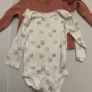 Garanimals Shirt and Carters White and Pink Animal Face Bodysuit